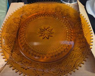 Amber Glass Tiara Sandwich Pattern Deviled Egg Plate