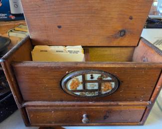 Vintage Wooden Recipe Box with Decorative Inlay