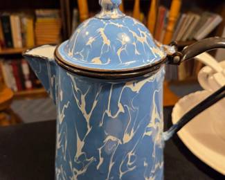 Blue and White Swirl Enamelware Coffee Pot