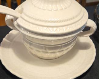 White Ironstone Soup Tureen with Lid and Underplate