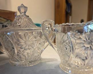 Indiana Glass Paneled Daisy and Finecut Sugar Bowl and Creamer Set