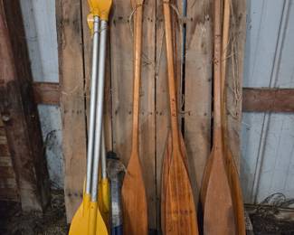 Assorted Wooden Canoe Paddles, including Smokey's Reliable Brand