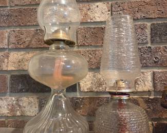 Antique Glass Oil Lamps with Hurricane Shades