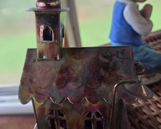 Vintage Metal Church Music Box with Cross