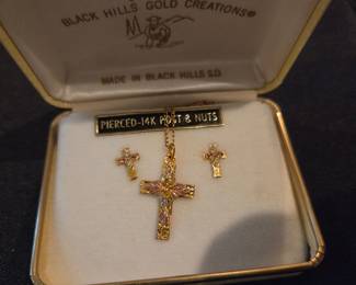 Black Hills Gold Cross Pendant and Earring Set