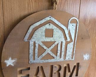 Rustic Farmhouse Wooden Sign with Metal Barn and Tractor