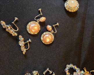 Assorted Vintage Rhinestone and Faux Pearl Earrings Set