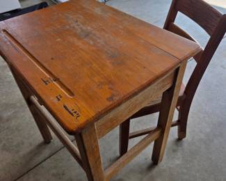 Antique School Desk and Chair Set