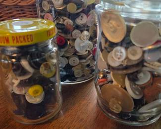 Vintage Assorted Buttons in Glass Jars
