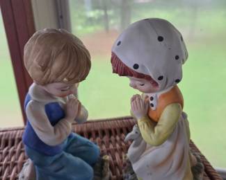 Homco "Denim Days" Boy and Girl Praying Figurines