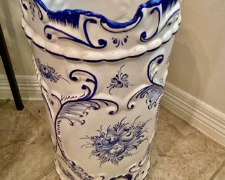 Vintage Boho Delft Style Ceramic Umbrella Stand
