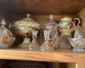 Vintage Prussia Biscuit Jar Francois Boucher La Marrotte & Lefton Heritage Hand Painted Rose Teapot