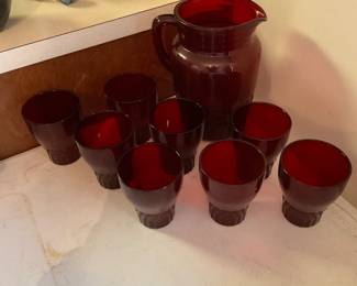Ruby Red Pitcher & Glasses
