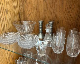 Vintage MCM Etched Glass Punch Bowl, Champagne Glasses, Wine Glasses, Water Glasses