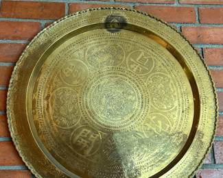 Large Brass Chinese Blessing Plate