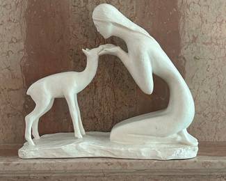 1980s Austin Sculpture Woman/Girl with Fawn