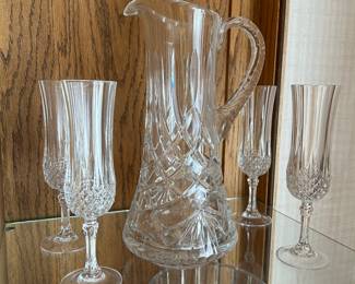 Crystal Pitcher and Champagne Glasses