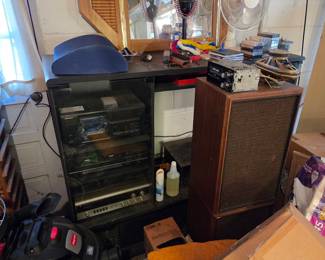 3 Vintage Glassdoor stereo cabinet and spreakers