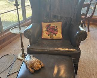 Chesterfield wingback chair and ottoman 