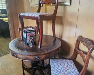 Small vintage drum table with 4 chairs