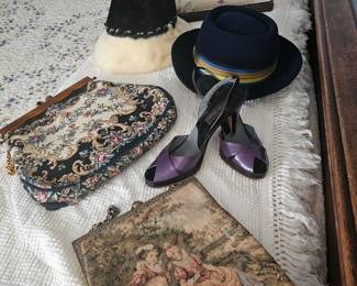 vintage embroidered purses and hats