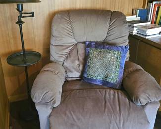 comfy recliner and tin lamp