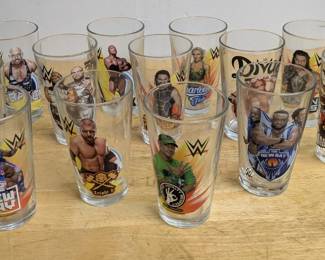 Set of 14 WWE / Wrestling Pint Glasses