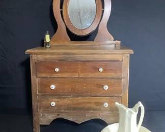 Vintage Childs Dresser, Mr Peanut Pepper Shaker , Wash Bowl  Pitcher