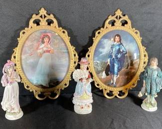 Vintage Victorian Style Lady Occupied Japan, Pinkie And Blue Boy Figurines And Pictures 