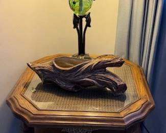 Tiffany style dragonfly table lamp. Stained glass.