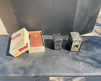 Polaroid Land Camera And Two Vintage Box Cameras