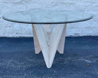 Italian Travertine glass top 48” dining table 
