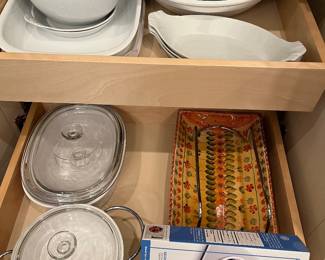 corning ware French white casseroles, serving bowls