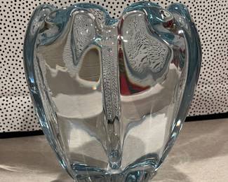signed Orrefors light blue vase