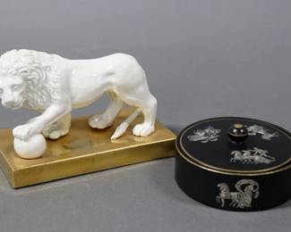 Italian Mottahedeh Medici Lion and Staffordshire "Old Greek" Jewelry  Box