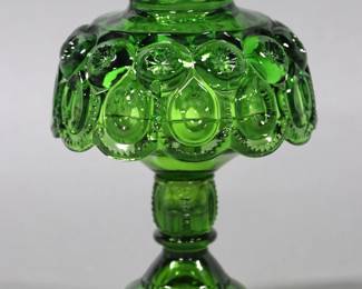 L.E. Smith Moon & Stars Green Glass Fairy Lamp