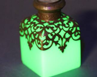 French Palais Royal Green Opaline Oerfume Bottle - Uranium Glass
