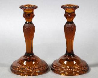 Indiana Glass Amber Candlestick Holders