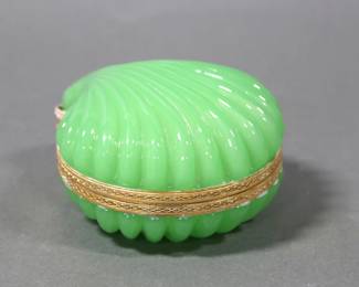 French Napoleon III Green Opaline Shell Box