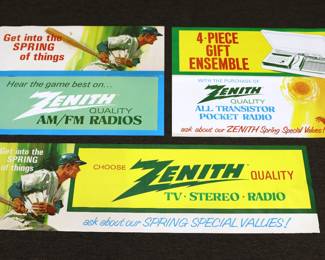 Original NOS Zenith Retailer Cardboard Window Display Sheets