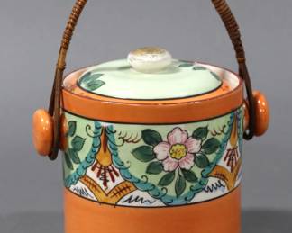 Japanese Porcelain Biscuit Barrel with Floral Imari-Style Design
