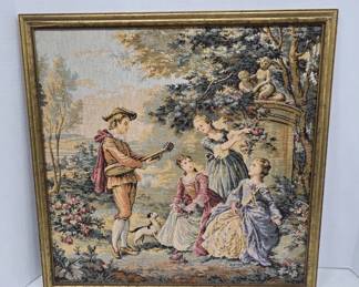 Antique Framed French-style Tapestry