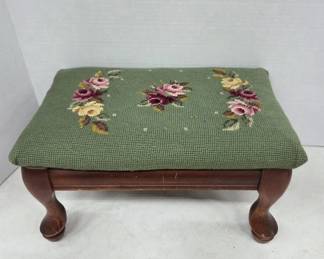Needlepoint Wooden Footstool