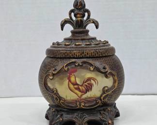 Ornate Ceramic Container with Rooster Motif