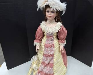 30" Signed Porcelain Doll Victorian Style Dress