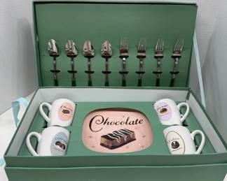 Green Boxed Mug and Fork Set With Chocolate Motif