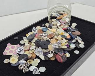 Jar of Assorted Buttons in Glass Jar