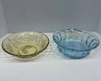 Pressed Glass Bowls in Amber and Blue