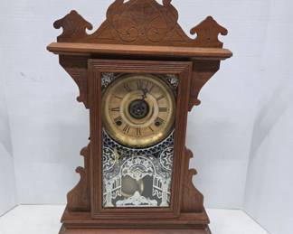 Wooden Mantel Clock With Ornate Detailing