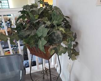 Artificial Ivy Plant in Wooden Pot with Wrought Iron Stand